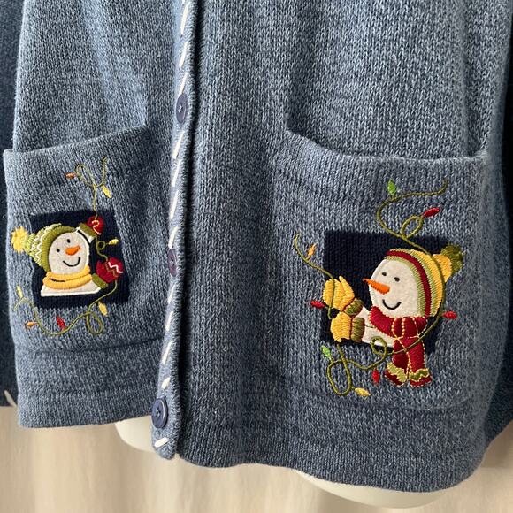 Vintage breckenridge cardigan Christmas sweater winter holiday snowman pockets L - Picture 2 of 9
